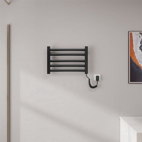 Sèche serviettes électrique mural pour salle de bain dimensions 550 x 350 mm avec température constante couleur noire modèle droit (1/2)
