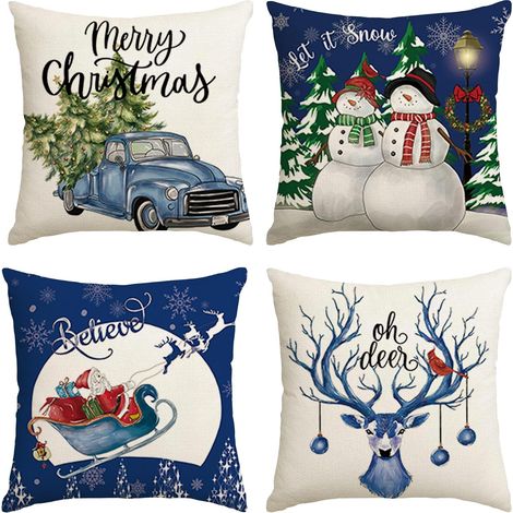 Housses de coussin de Noël décoratives, 45 x 45 cm, lot de 4, pour canapé et chambre à coucher. (1/5)