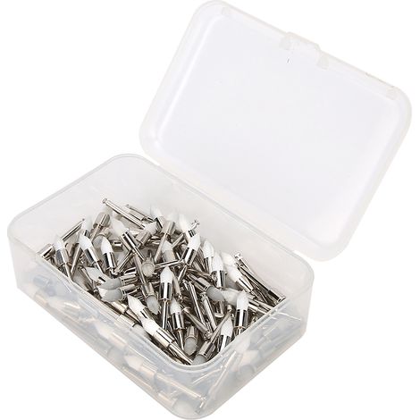 100 brosses à polir en nylon pour dents, pointes blanches, tête conique, rangement boîte, fournitures dentaires (1/5)