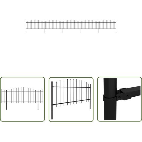 The Living Store Gartenzaun mit Speerspitzen Stahl (0,5 - 0,75) x 8,5 m Schwarz - Gartenzaun - Stahltzaun - Metallzaun - Sicherheitszaun - Privacy Screen (1/5)