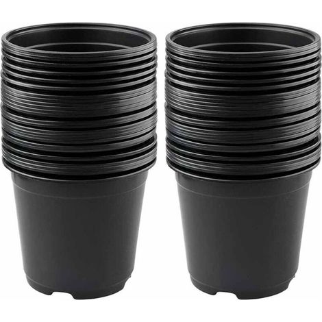Lot de 50 pots de fleurs en plastique de 9,8 cm, pots légers pour semis, pots pour semis de pépinière, conteneurs pour plantes à fleurs (9,88,5 cm, noir).