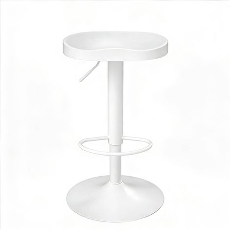 Taburete de bar blanco giratorio y regulable en altura con base de metal y asiento de madera (1/5)