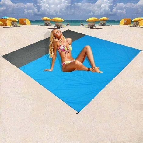 Couverture de pique-nique, couverture de plage 210x200cm Imperméable et résistante au sable Couverture de camping portable 4 coins de fixation Tapis de pique-nique compact ultra léger pour la plage, l (1/5)