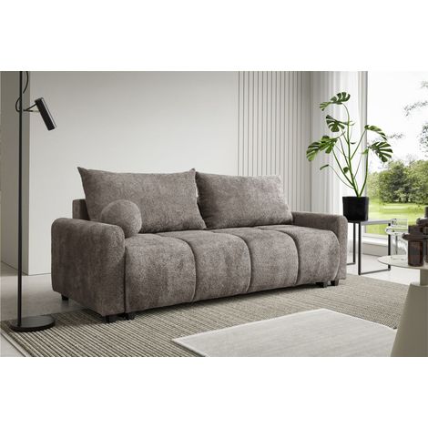 Sofa 3-Sitzer mit Schlaffunktion GIANA Stoff Soft Braun