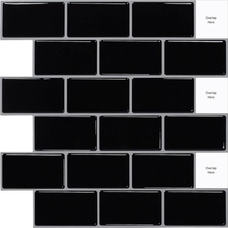 Autocollant Mural 3D Carrelage Noir Adhésif Cuisine Salle de Bain – Lot de 10 (30,5 x 30,5 cm) (1/5)