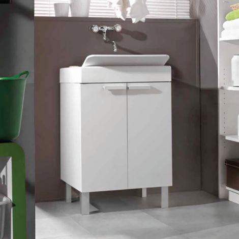 Mobile lavatoio in legno Bianco con 2 ante e vasca in resina 59x51 cm (1/3)