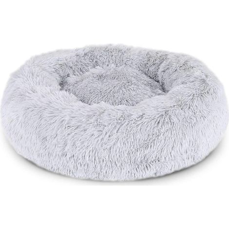 Runder Hunde- oder Katzenkorb mit Kissen, donut-förmiger Korb 40 cm, hellgrau