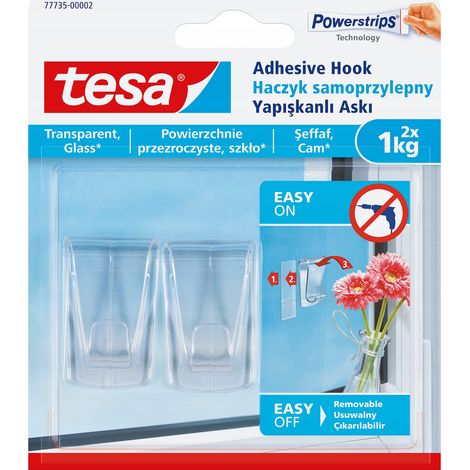 Ganci autoadesivi TESA per decorazioni per finestre fino a 1 kg, trasparenti, 2 pezzi (1/5)
