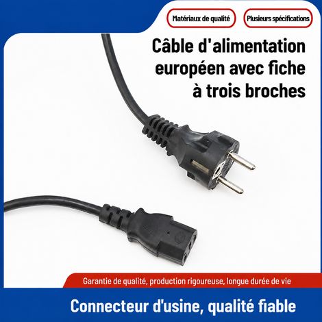 Câble d'alimentation standard européen 0,5 m 3 conducteurs en cuivre pur 0,5 mm² noir 0.5 3 50 g – Livraison gratuite (1/5)