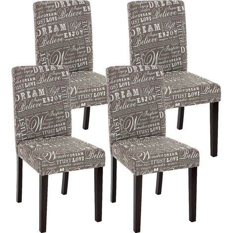 Lot de 4 chaises de salle à manger en tissu imprimé gris pieds foncés CDS04120 (1/4)