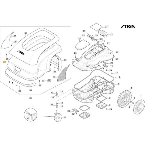 Copertura superiore ORIGINALE STIGA a3000 rtk robot rasaerba 381119735/0