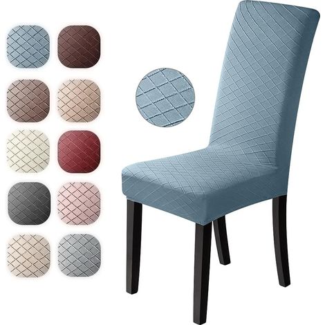 Housse de Chaise 4 pièces Couverture de Chaise de Élasthanne Jacquard Pattern Housse de Salle à Manger Universel Housse de Protection, très Facile à Nettoyer et Durable (Bleu) (1/5)