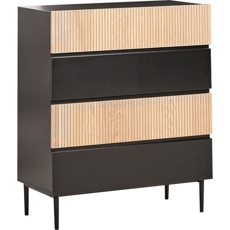 4 Drawer Chest BLYTHE Natural Ash Wood Black (1/5)