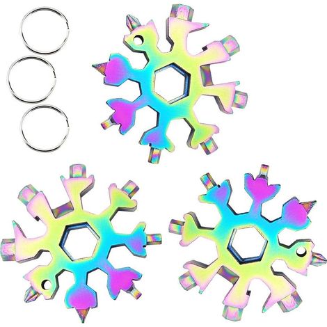 Outil Multifonction Flocon de Neige 18 en 1, 3 Pcs Clé à Flocon de Neige En Acier Inoxydable,pour Les Voyages Quotidiens Camping Adventure multifonction portatif Mini Tools Cadeau Noel (3pcs-Couleur)