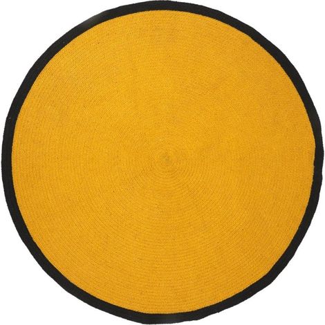Tapis rond moutarde bord noir D120 coton (1/4)