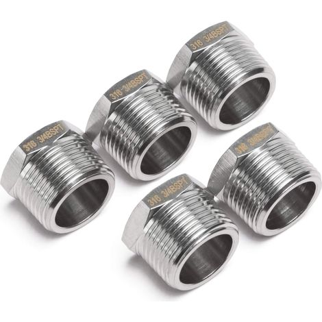 Hex Bouchon à Tête Raccord 3/4-Pouce Mâle BSPT Raccord en Acier Inoxydable 316 de Tuyau Pétrole paquet de 5 (1/5)