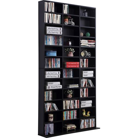 1116 CD/ 528 DVD Storage Unit, Media Storage Shelf, Wooden Display Unit Adjustable Shelves, 102 x 195 cm, Black (1/5)