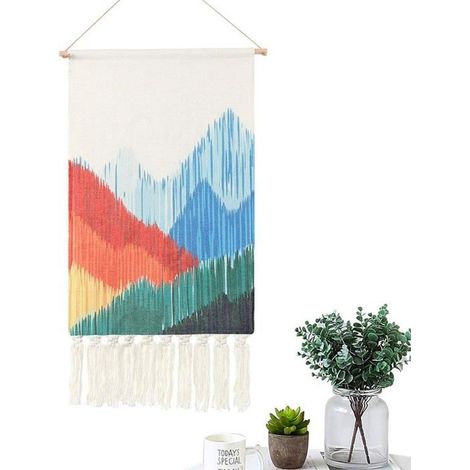 Tapisserie murale tissée en macramé Boho Chic Géométrique Montagne Décoration murale Décoration aztèque bohème pour appartement Mai (1/5)