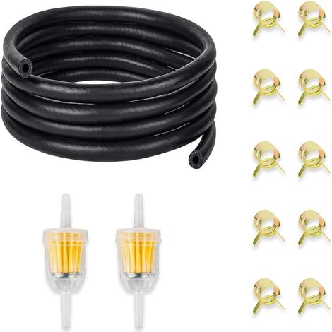 Tuyau D'essence Kit, 2 Mètre Ø 5mm Conduite de Carburant avec 10x Colliers de Serrage et 2x Filtres à Carburant, Tuyau de Carburant Durite Essence pour Voiture Moto Tracteur Petits Moteurs (1/5)