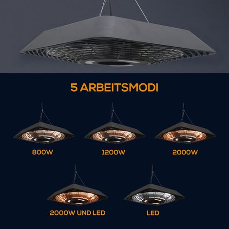 Chauffage infrarouge 2000W avec télécommande, 3 modes de chauffe, protection IP45, affichage LED, housse incluse, radiateur terrasse sur pied noir (1/4)
