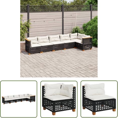 The Living Store 6-tlg. Garten-Sofagarnitur mit Kissen Schwarz Poly Rattan - Gartengestell - Gartenmöbel Set - Outdoor Möbel - Lounge Sofa - Rattan Gartenmöbel (1/5)