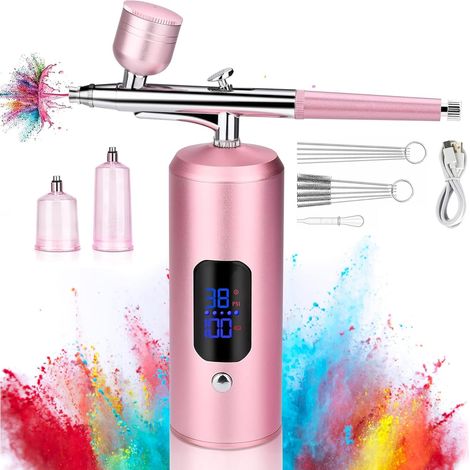 LCD-Airbrush-Set mit Luftkompressor, kabelloses Gerät mit 3 Druckstufen und Schlauch für Kosmetik- und künstlerische Malerei
