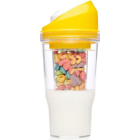 Gobelet à céréales portable qui conserve le croustillant des céréales. Compatible lave-vaisselle. Fabriqué en plastique sans BPA. (Jaune) (1/5)