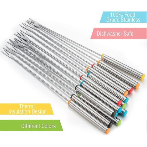 Lot de 12 fourchettes à fondue en acier inoxydable avec manche résistant à la chaleur (1/4)