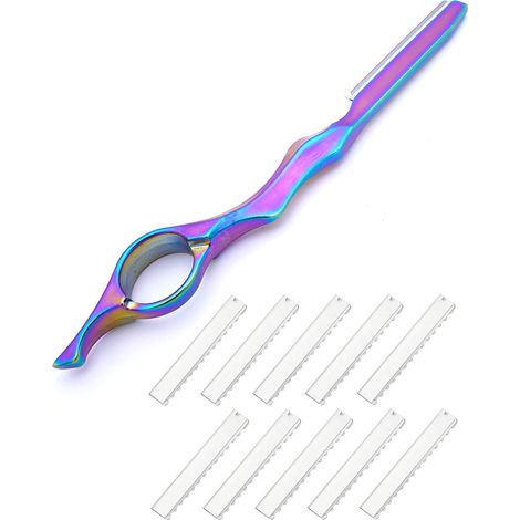 11 pièces Rasoir de Coiffure Rasoir Peignes pour Effiler Cheveux Peigne Rasoir pour Coupe Cheveux Texturisant avec Rechange en Acier (1/4)