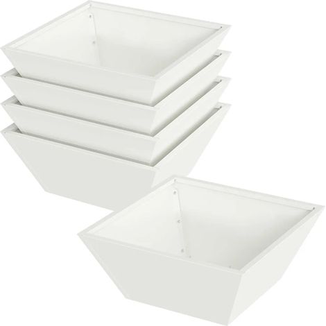 Lot de 5 cache-pots trapézoïdaux modernes jardin terrasse 40 x 40 x 15 cm en métal blanc (1/4)