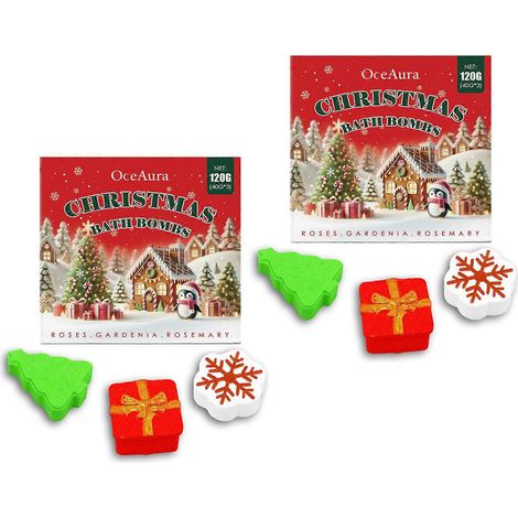 Coffret de 2 bombes de bain de Noël pour enfants et femmes, cadeau d'aromathérapie relaxant, hydratant, parfum floral pour un spa à domicile et les fêtes. (1/5)