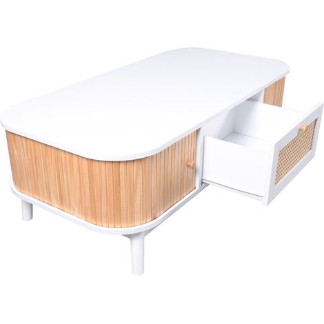 Couchtisch aus Holzmaserung, mit Eine grifflose Schublade, ein Staufach und Heckstaufach,doppelseitiger Stauraum. Mit Staufächern auf beiden Seiten. Wohnzimmer-Sofatisch, großer Stauraum. Anthrazit. (1/5)