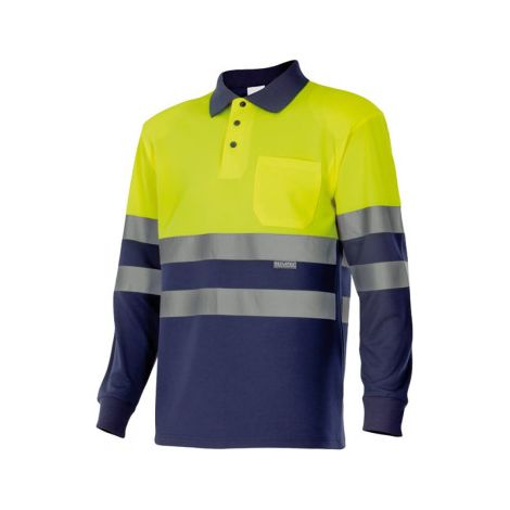 Polo bicolor de alta visibilidad de manga larga VELILLA Serie 175 5XL Amarillo flúor / Azul marino