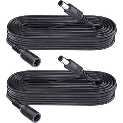 Lot de 2 rallonges d'alimentation CC 5,5 mm x 2,1 mm, pour caméra de vidéosurveillance, caméra IP WiFi, DVR, Bande LED, câble d'extension Adaptateur d'alimentation DC, Noir, 3 m (1/5)