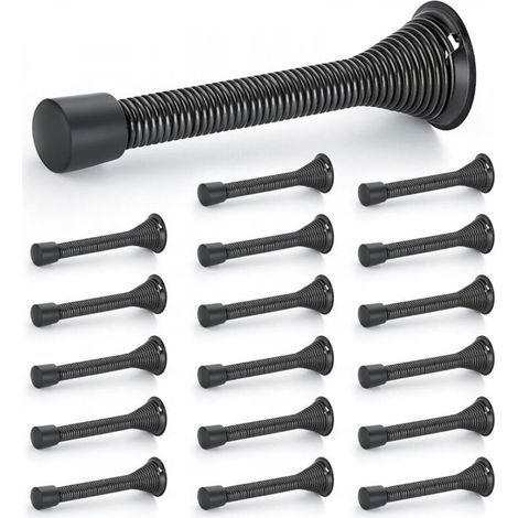 Butées de porte, lot de 18, Noir, à ressort, avec butée en caoutchouc, pour le bas de la porte (1/5)