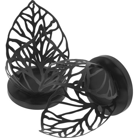 Lot de 2 bougeoirs chauffe-plat, décorations de table pour mariage, petits bougeoirs en fer forgé ajouré en forme de feuille, style romantique, noir. (1/5)