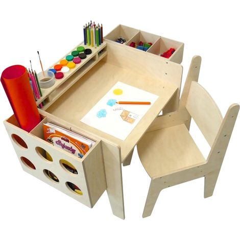 Scrivania GINGER HOME in Legno per Bambini con Altezza Regolabile, Sedia e Organizer, 77×50,5×52 cm (1/5)