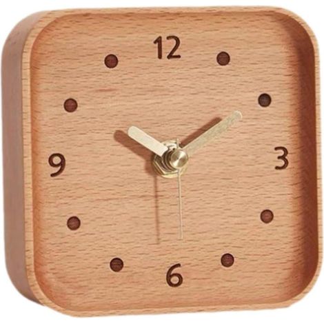 Horloge de table en bois, horloge de bureau et de chevet silencieuse (sans tic-tac), horloge en bois simple et élégante pour la chambre, le salon et la décoration intérieure (jaune) (1/5)