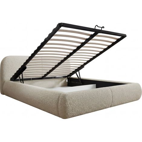 DELORA - Lit coffre tissu chenille Taupe 140x200