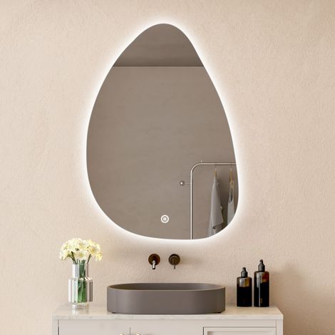 Boromal Spiegel mit Beleuchtung Asymmetrischer Badspiegel 55x80cm Badezimmerspiegel mit Beleuchtung LED Spiegel mit Touch-Schalter, Dimmbar, 3 Lichtfarbe Einstellbare (1/5)