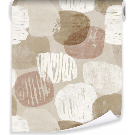 Papier peint beige abstrait art deco sur mur molletonné salon chambre coucher (1/3)