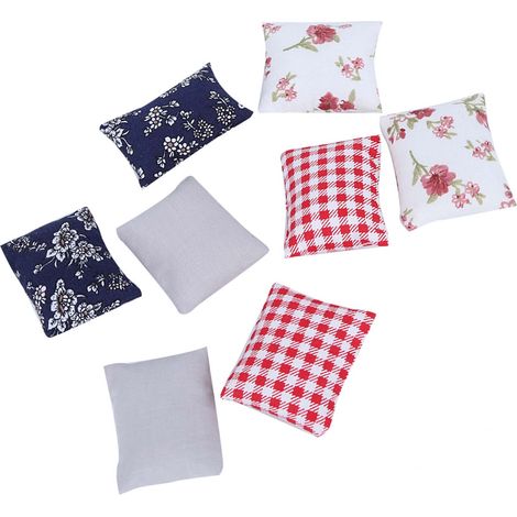 Lot de 8 coussins miniatures pour maison de poupée (échelle 1:12), accessoires de mobilier et de jouets, coussins de canapé (1/5)