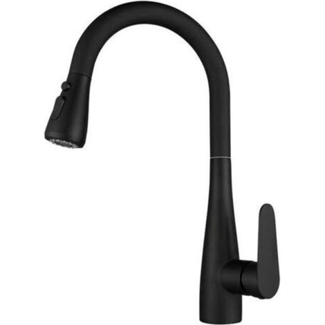 Robinet de cuisine blanc avec douchette 3 jets et rotation 360° pour évier double – finition noir, sans marque