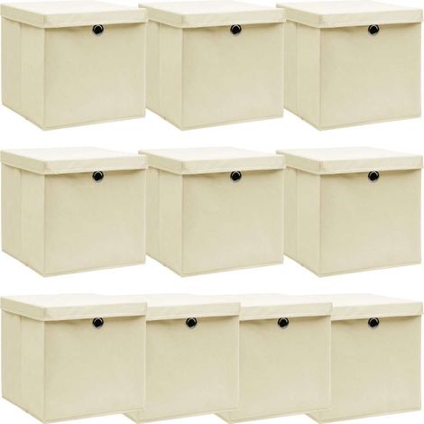 vidaXL Cajas de almacenaje con tapas 10 uds tela crema 32x32x32 cm (1/5)