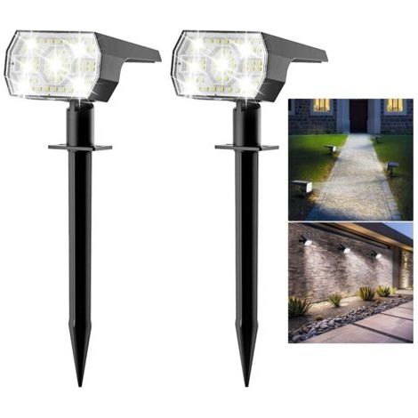 Lot de 2 Spot Solaire Exterieur Outdoor, 56 LEDs 3 Modes Lampe Solaire Exterieur Jardin, Fonction 2 en 1 et IP65 Étanche Projecteur Solaire Exterieur Pour Décoration Jardin, Allée, Chemin (1/5)