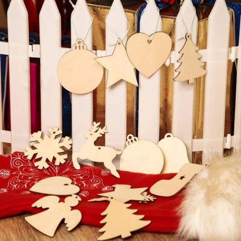 70 PCS Ornements de Noël en bois, décorations de Noël flocons de neige, bas, ange, arbre de Noël, cerf, étoile, disque rond (1/4)