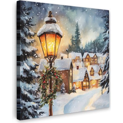 TABLEAU SUR TOILE Village de Noël - Maisons - Neige - Noël Impression sur Toile 20x20 cm (1/5)