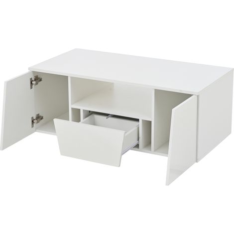 GagaTable basse LED 100x50x40 cm blanche 2 meubles 1 tiroir (1/5)
