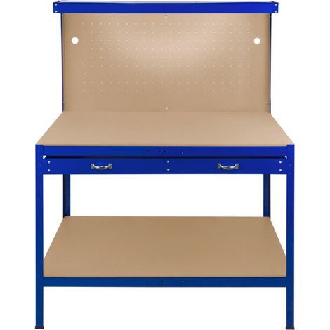 Banco da lavoro con cassetti multiuso da 120 cm con luce LED ripiani e opzioni di stoccaggio intelligenti per garage, officine e magazzini - Capacità di carico 200 kg – Blu