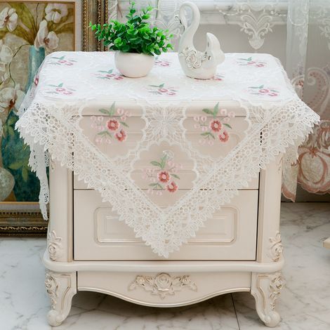 Nappe de chevet carrée, housse de table de chevet, coussin anti-poussière (1 pièce, organza 706 blanc)